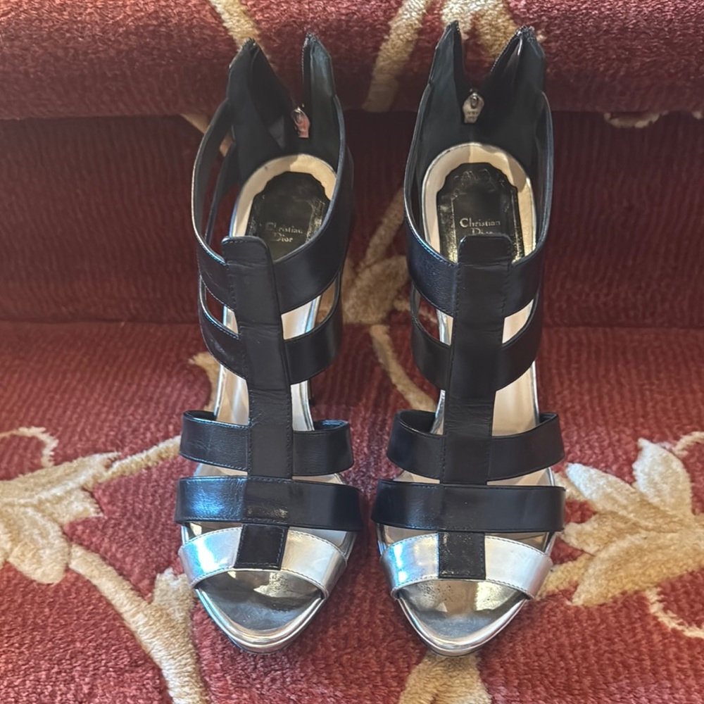 Dior Black and Silver Strappy Heels